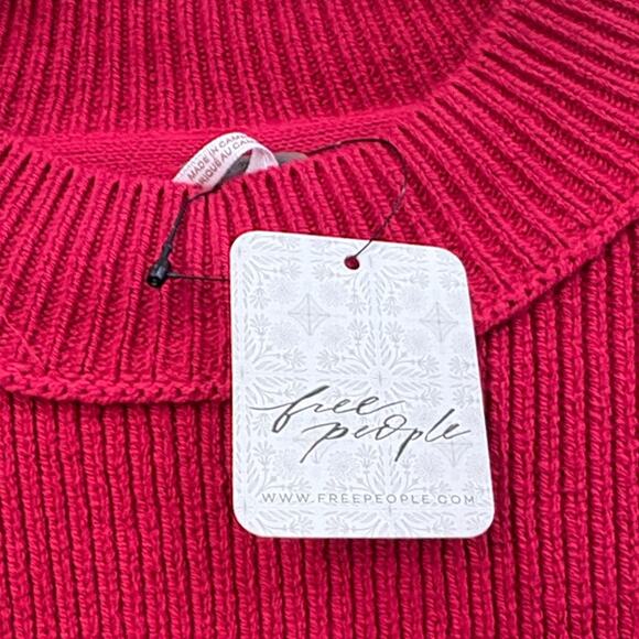 Free People NWT women’s XS oversized Vibrant Red Cowl Neck Sweater - Picture 2 of 5